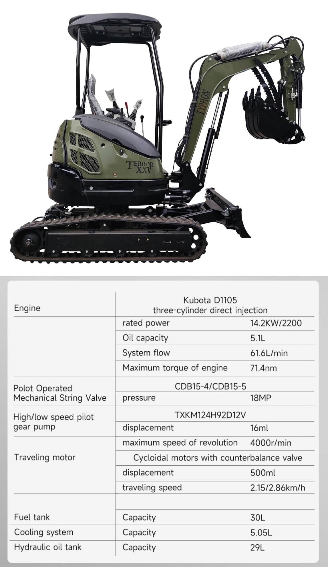 TYPHON TERROR XXV 2.5 Ton Mini Excavator KUBOTA Diesel Engine USA - 0