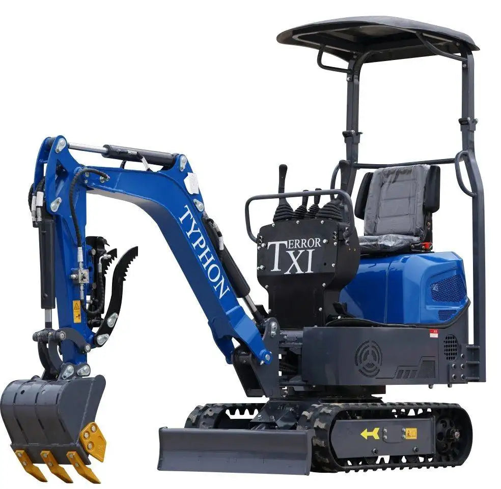 TYPHON TERROR XI STORM Mini Excavator – 1.1 Ton Trench Digger with Boom Swing, Hydraulic Thumb Clip, Bucket