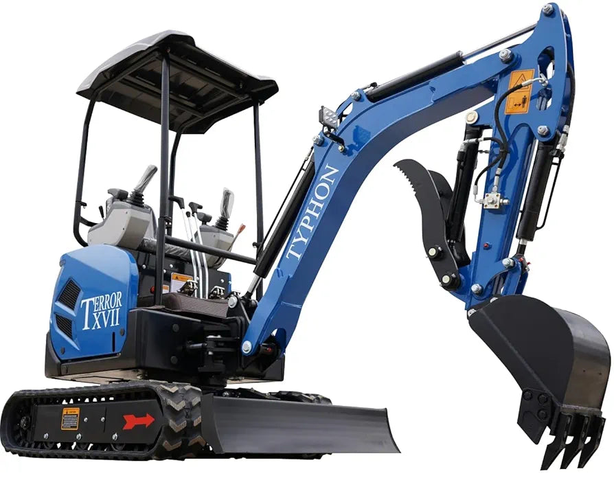 TYPHON Terror XVII Lux Mini Excavator – 1.7 Ton Trench Digger with Boom Swing, Canopy, 400mm Wide Bucket – Mini Excavator Machine for Garden, Farms, Parks, Roads