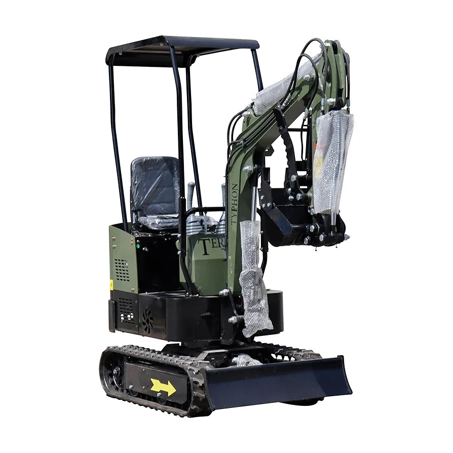 TYPHON Terror X Storm Mini Excavator – 1 Ton Trench Digger with Canopy, Wide Bucket – Mini Excavator Machine for Garden, Farms, Parks, Roads – Ideal for Digging, Drilling, Bull-Dozing