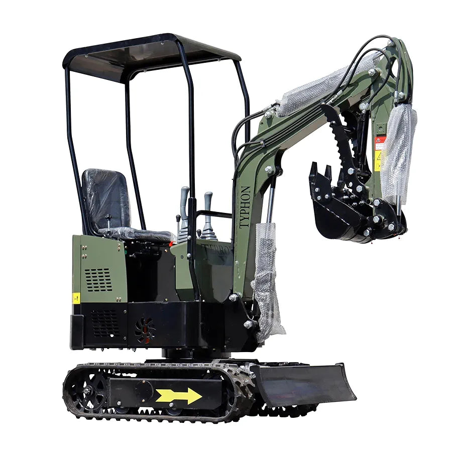 TYPHON Terror X Storm Mini Excavator – 1 Ton Trench Digger with Canopy, Wide Bucket – Mini Excavator Machine for Garden, Farms, Parks, Roads – Ideal for Digging, Drilling, Bull-Dozing