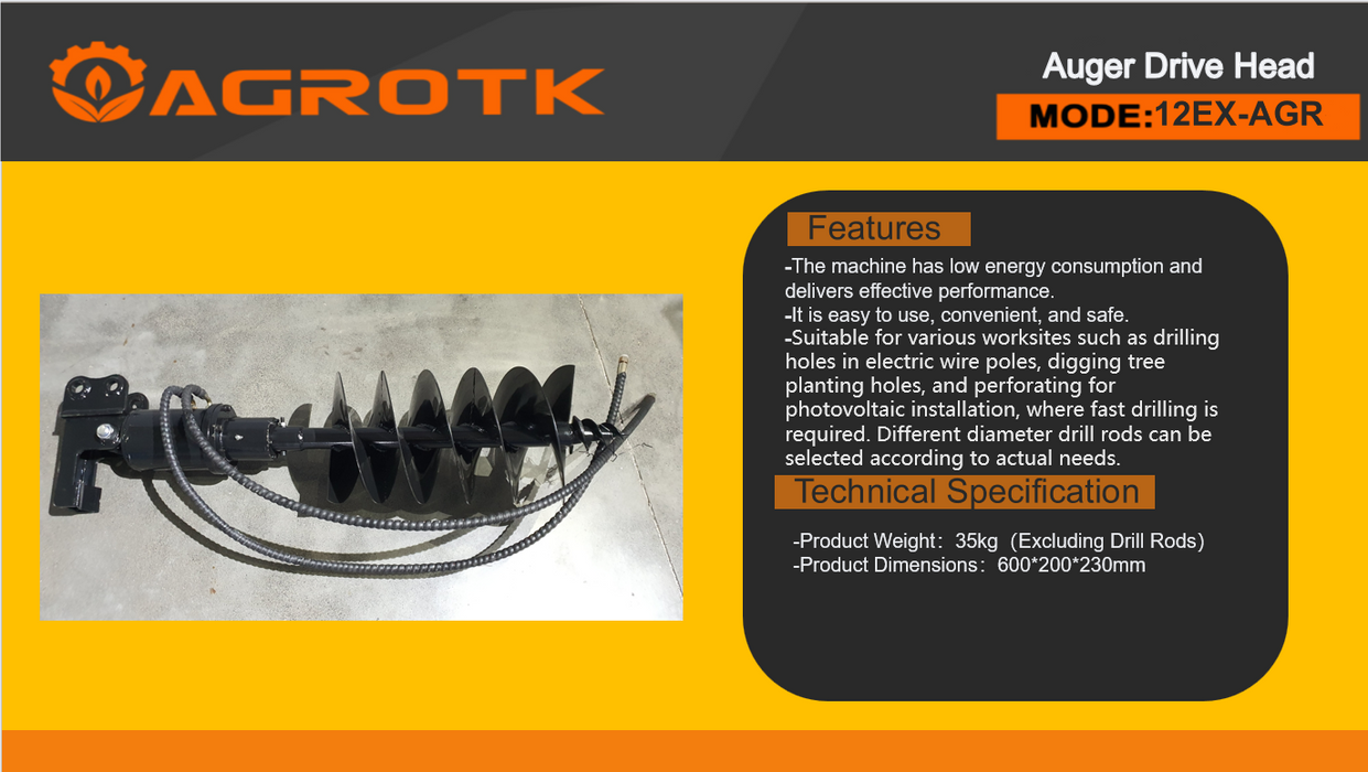 Bit Auger for AGT Mini Excavator | 12EX-AGR - 0