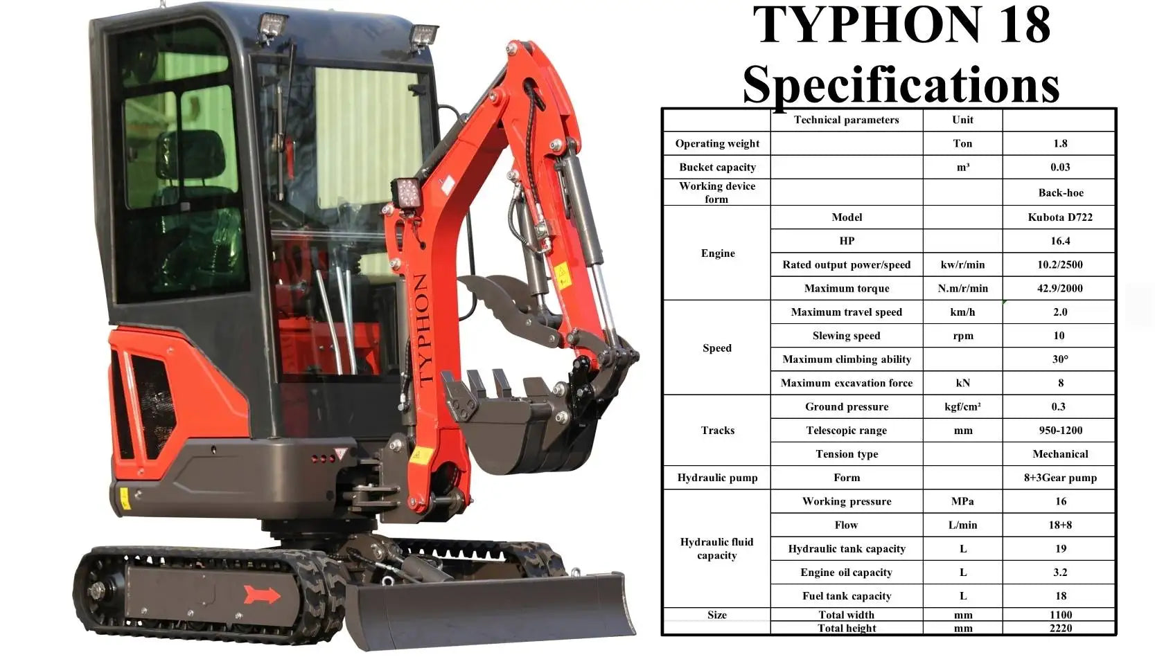 TYPHON 18 FLEX 1.8 Ton Mini Excavator USA - 0