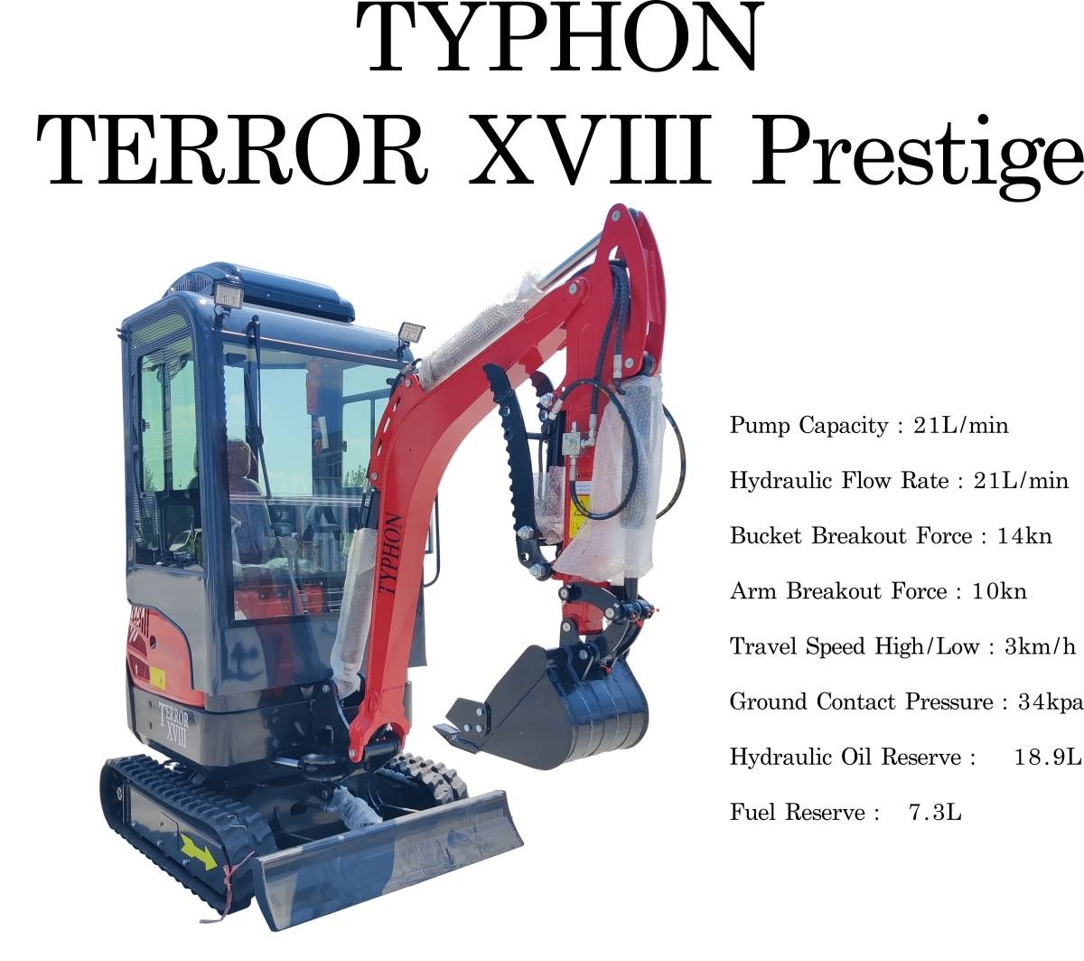TYPHON TERROR XVIII Prestige 2 Ton Mini Excavator, KUBOTA D902 Diesel Engine USA