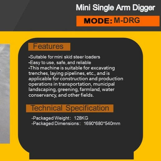 Single Arm Digger Attachment For Mini Skid Steer | AGT-M-DRG - 0