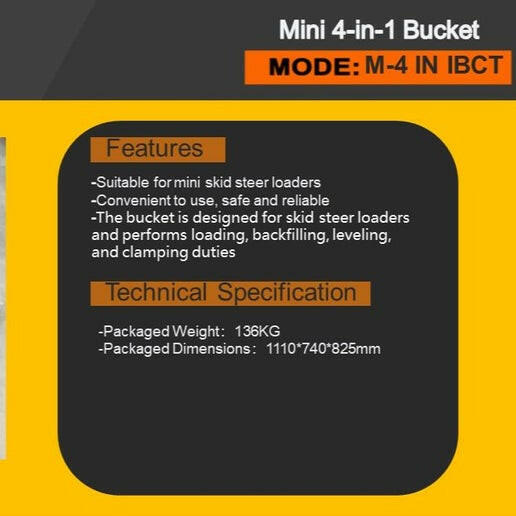 43" 4-in-1 Combo Bucket Mini Skid Steer | AGT-M-4IN1BUCKET - 0